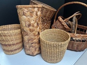 lot 173 image: Wicker Baskets and Faux Palm Plants