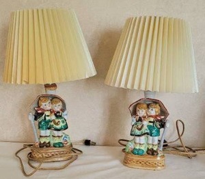 lot 138 image: Handpainted Lamps, marked Japan Hummel Style Kids Nightstand lamps