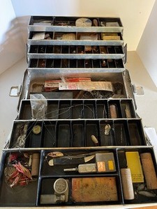 lot 279 image: UMCO Vintage Aluminum Tackle Box and Fishing Lures
