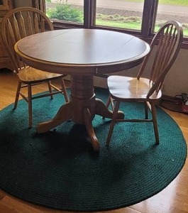 lot 250 image: Laminate Top Oak Table with Two Chairs