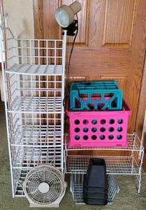 lot 295 image: Closet Organizers, clamp light, small fan