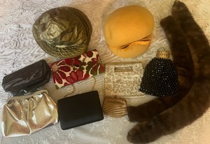lot 291 image: Lot of Vintage Hats and Purses, Saks 5th Ave, Hong Kong