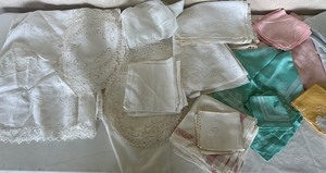 lot 300 image: Vintage Luncheon Tablecloths and Napkins Monogrammed Lot