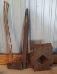 lot 63 image: Axe  Iron Clamp  Large Iron Chisel