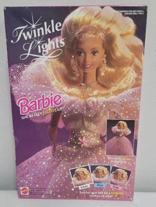 lot 246 image: 1993 Twinkle Lights Barbie NRFB Glow Light Up Dress