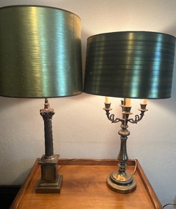 lot 20 image: Two Vintage Brass Lamps with Metallic Shades