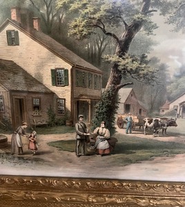 lot 548 image: Beautiful Vintage Gold Framed Farm Print by Chandler