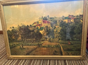 lot 70 image: Gold Vintage Frame Hillside Vineyard Art Work