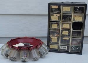 lot 212 image: Small Item Organizer LOT -15 Drawer Metal and 12 Jar Carousel