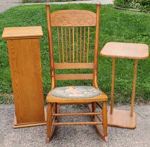 lot 260 image: Wooden Rocker with Two Oak Stands