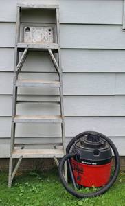 lot 266 image: Five Foot Aluminum Ladder and Eight Gallon Shop-Vac Wet  Dry Vacuum