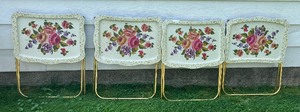 lot 221 image: Four Vintage Tole Metal Foldable Tables TV Trays