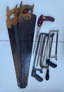 lot 218 image: Vintage Hand Saw LOT Three 26 Wood Saws, 3 Hacksaws and Sheetrock Saw