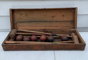 lot 228 image: Vintage Croquet Set and Three Tennis Rackets