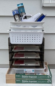 lot 261 image: 16 Piece Office LOT - Organizer Baskets, Trays and Extension Cords