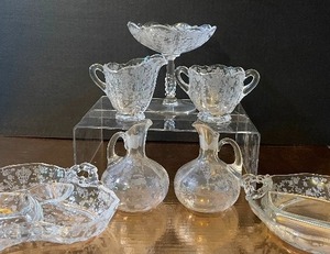 lot 47 image: Cambridge Glass Rose Point Etched Glass Lot of 7