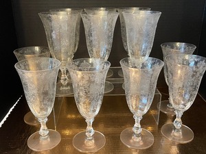 lot 109 image: Cambridge Etched Glass Rose Point Goblets Set of 12