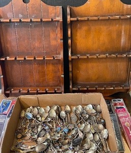 lot 146 image: HUGE lot of Collectible Spoons and Two Spoon Holders Wooden