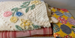 lot 199 image: Vintage Cotton Satin Trim Blanket, Chenille Spread, Quilt Topper