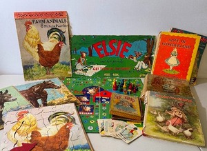 lot 283 image: Vintage Elsie Board Game, Vintage Puzzles, Old Maid Card Game-Old