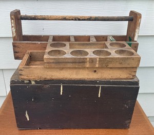 lot 236 image: LOT of Four Vintage Wood Boxs - Primitive Toolbox, Wood Change Drawer