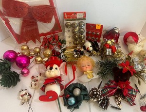 lot 367 image: Vintage Christmas Lot of Ornaments and Floral Picks, Jingle Bells