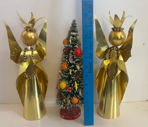 lot 368 image: Vintage Cardboard and Mercury Glass Angels and Antique Bottle Brush Tree