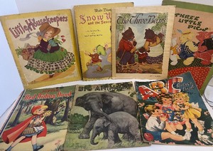 lot 423 image: 1930-1940s Children Soft Side Linen Like Books Whitman, Saalfied, Merril Publishers