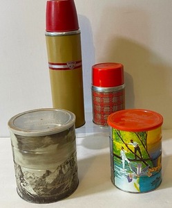 lot 343 image: Vintage Thermos and Coffee Cans