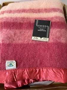 lot 392 image: Vintage Faribo Wool Blanket with Satin Trim in Original Box
