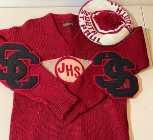 lot 419 image: Vintage Highschool College LOT Sweater, Hat, Varsity Letters