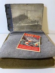 lot 451 image: Military LOT Wool Blankets, 1942 War Map, Navy Book