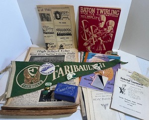 lot 508 image: Faribault High School Felt Pennant 1940s and High School Memorabilia and Baton Twirling Book