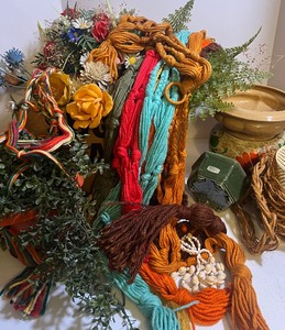 lot 507 image: Haegar Pottery Pots (2) and Vintage Macreme Hangers