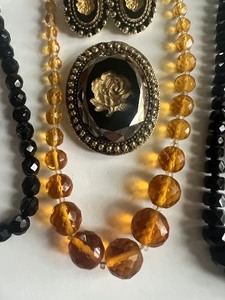 lot 311 image: Amber and Black Glass Crystal Costume Jewelry 9 pieces