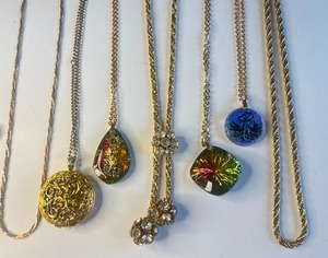 lot 39 image: Vintage Rhinestone Glitter Charm Balls Lariat Rope Style NecklaceGermany Reverse Cut Crystal Pendants LOT of 7