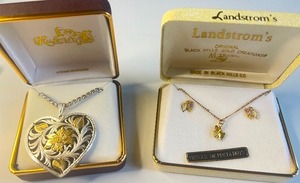 lot 432 image: Mount Rushmore Black Hills Gold Heart Pendant and Landstroms Leaves and Grape Set