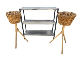 lot 516 image: Metal Mid Century Modern Bookcase and Wood Planters