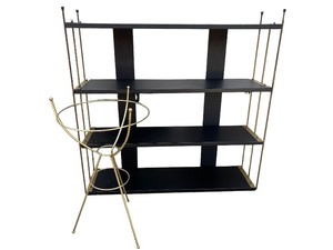 lot 515 image: Metal MCM Black and Gold Bookcase and Plant Stand