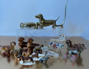 lot 561 image: Large LOT of Miniature Dachshund Dogs Crystal, Porcelain, Brass