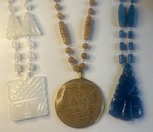 lot 449 image: Lot of 3 Vintagge Carved Stone Aztec Mayan Mexico Necklaces