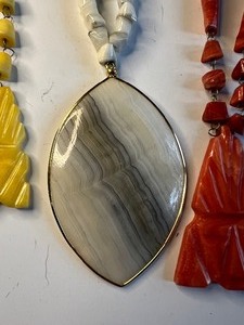 lot 534 image: Vintage Lot of 3 Carved Stone Necklaces Pendants Mexico Mayan Aztec