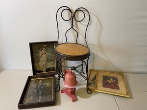 lot 465 image: Childrens Ice Cream Parlor Chair, Bell Lamp and Pictures