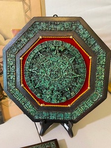 lot 487 image: Vintage Aztec LOT - Crushed Malachite Stone Calendar, 1940s Arizona Highway Books