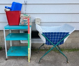 lot 339 image: Vintage Turquoise Costco 3 Tier Cart, Laundry Carrier