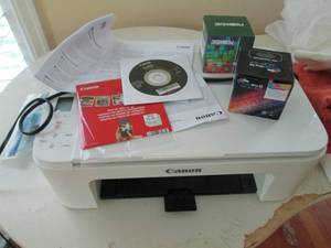 lot 50 image: Canon TS3322 wireless enabled Scancopyprint with power supply, install disc and 3-spare ink cartridges
