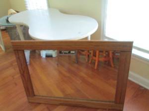 lot 52 image: White painted figure eight shaped table with large wood framed wall mount mirror