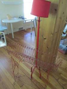 lot 62 image: Red Metal Free standing Lamp and matching raised flower bed with lower shelf
