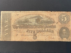 Confederate States of America $5 Dollar Bill Replica