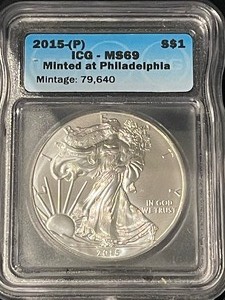 2015 Silver Eagle ICG MS69 Only 79,640 Minted